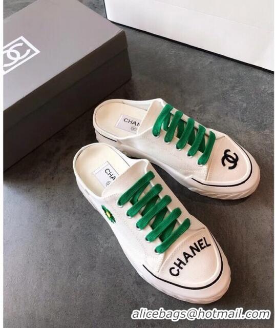 Most Popular Chanel Canvas Daisy Open Back Sneakers C72220 Green 2020