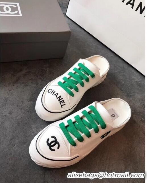 Most Popular Chanel Canvas Daisy Open Back Sneakers C72220 Green 2020