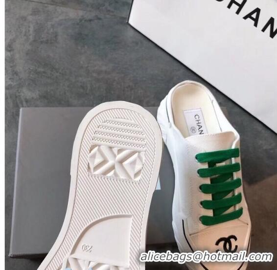 Most Popular Chanel Canvas Daisy Open Back Sneakers C72220 Green 2020