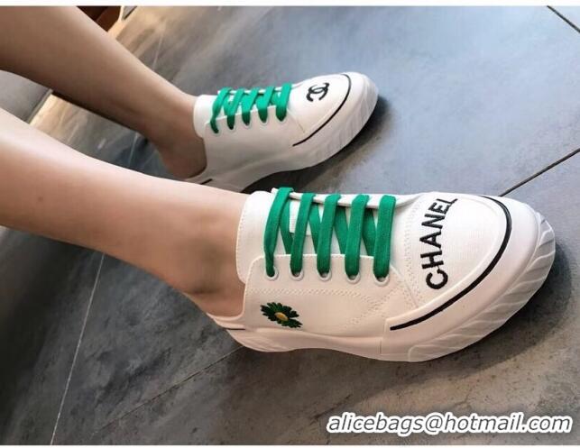 Most Popular Chanel Canvas Daisy Open Back Sneakers C72220 Green 2020