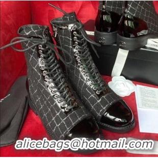 Good Product Chanel Checked Tweed Ankle Boots G36209 Black/Silver 2020