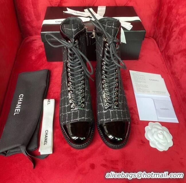 Good Product Chanel Checked Tweed Ankle Boots G36209 Black/Silver 2020