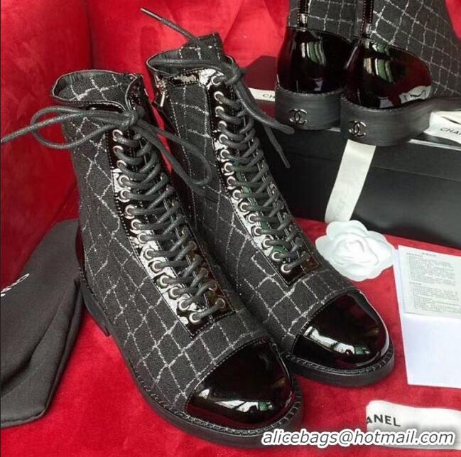 Good Product Chanel Checked Tweed Ankle Boots G36209 Black/Silver 2020