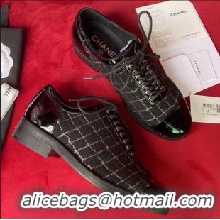 Shop Duplicate Chanel Checked Tweed Lace-ups G72225 Black/Silver 2020