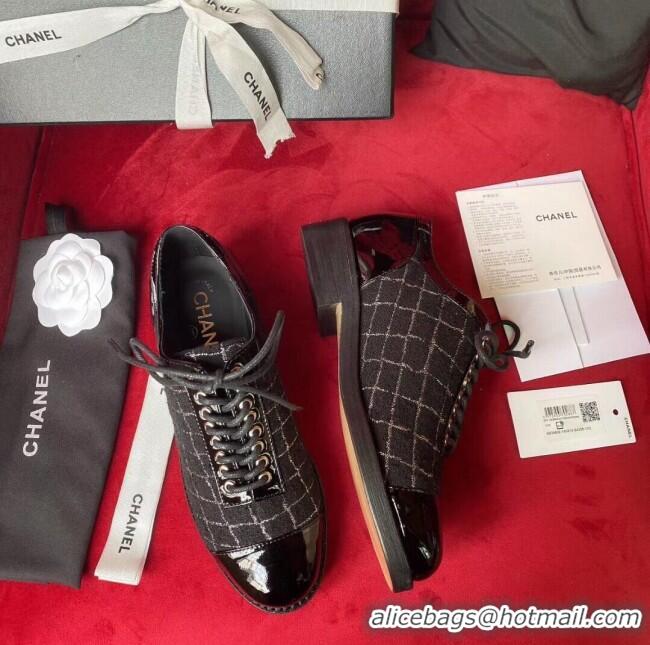 Shop Duplicate Chanel Checked Tweed Lace-ups G72225 Black/Silver 2020