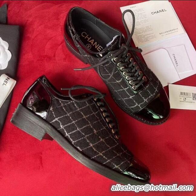 Shop Duplicate Chanel Checked Tweed Lace-ups G72225 Black/Silver 2020