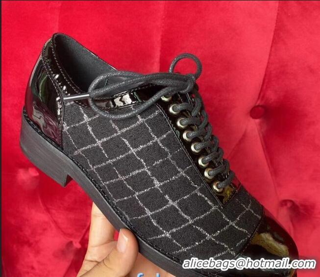 Shop Duplicate Chanel Checked Tweed Lace-ups G72225 Black/Silver 2020