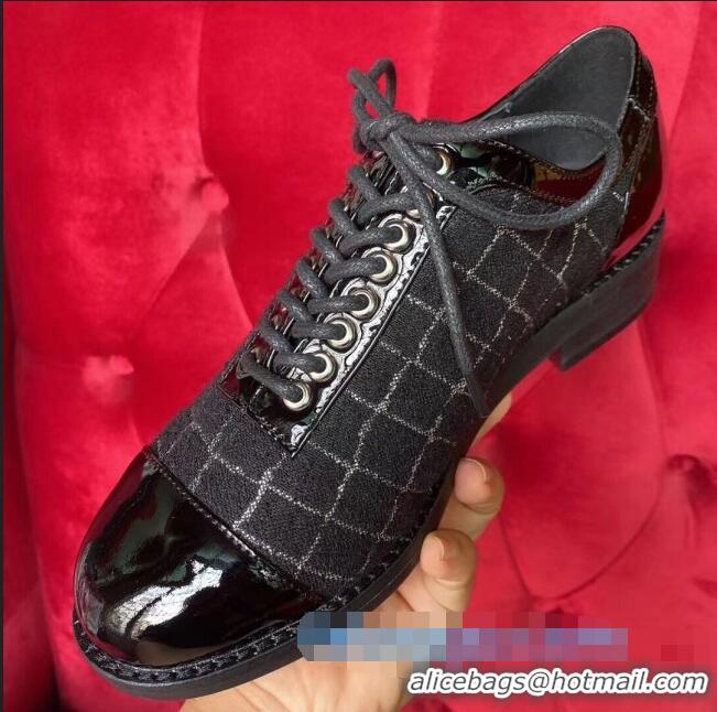 Shop Duplicate Chanel Checked Tweed Lace-ups G72225 Black/Silver 2020