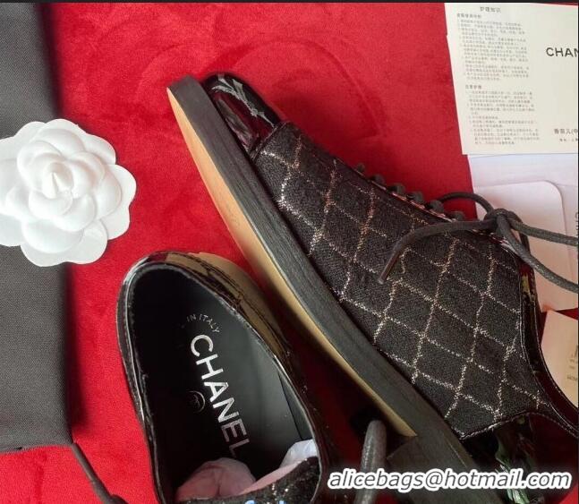 Shop Duplicate Chanel Checked Tweed Lace-ups G72225 Black/Silver 2020