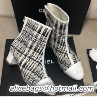 Good Quality Chanel Tweed Lambskin Ankle Short Boots G35552 45mm Black 02 2020