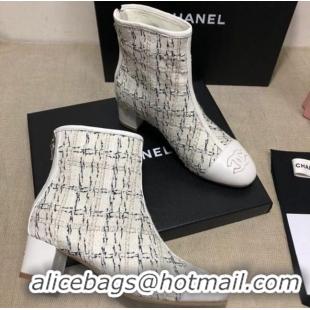 Luxury Discount Chanel Tweed Lambskin Ankle Short Boots G35552 45mm White 2020