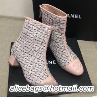 Unique Style Chanel Tweed Lambskin Ankle Short Boots G35552 45mm Pink 2020