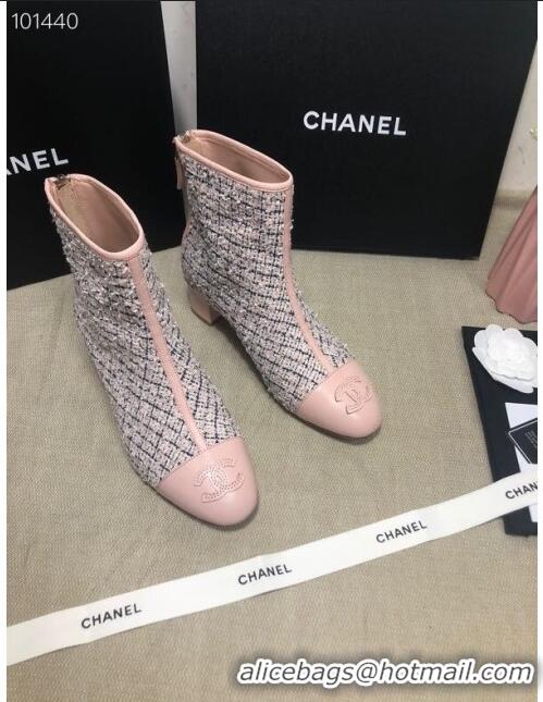 Unique Style Chanel Tweed Lambskin Ankle Short Boots G35552 45mm Pink 2020