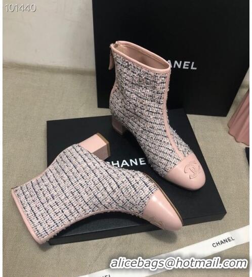 Unique Style Chanel Tweed Lambskin Ankle Short Boots G35552 45mm Pink 2020