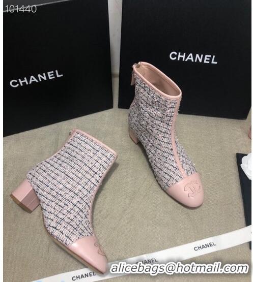 Unique Style Chanel Tweed Lambskin Ankle Short Boots G35552 45mm Pink 2020