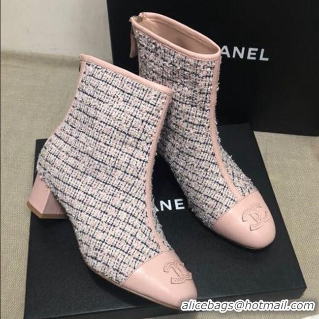 Unique Style Chanel Tweed Lambskin Ankle Short Boots G35552 45mm Pink 2020