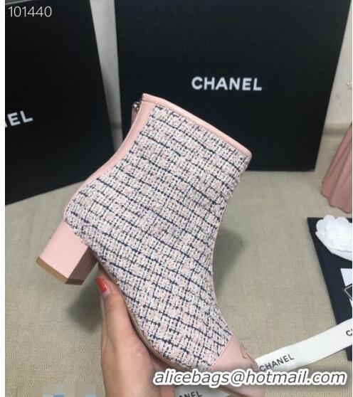 Unique Style Chanel Tweed Lambskin Ankle Short Boots G35552 45mm Pink 2020