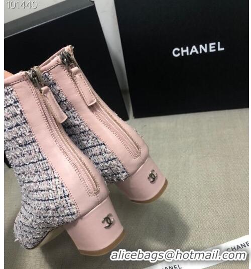 Unique Style Chanel Tweed Lambskin Ankle Short Boots G35552 45mm Pink 2020