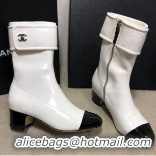 Low Cost Chanel Patent Leather Foldover Short Boots 45mm C72232 White 2020