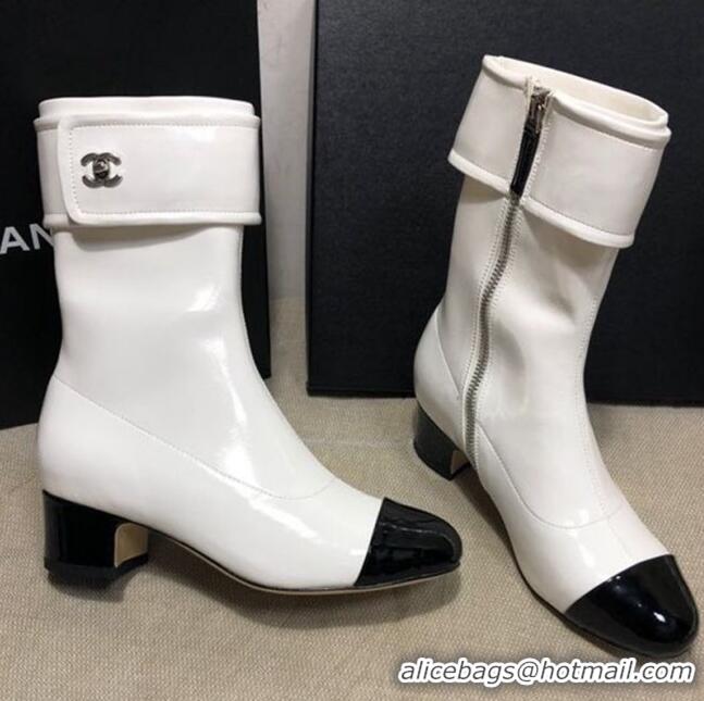 Low Cost Chanel Patent Leather Foldover Short Boots 45mm C72232 White 2020