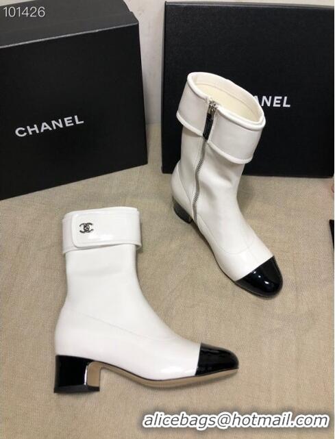 Low Cost Chanel Patent Leather Foldover Short Boots 45mm C72232 White 2020