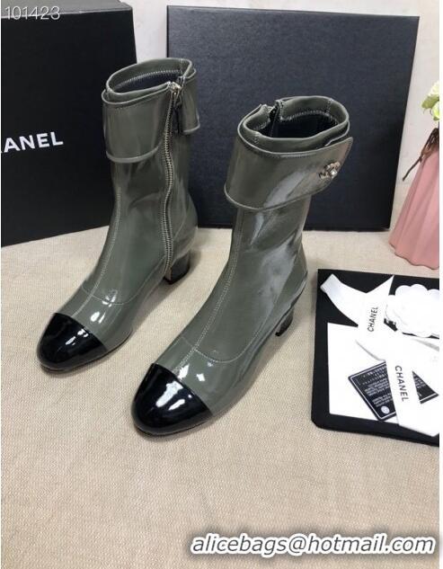 Well Crafted Chanel Patent Leather Foldover Short Boots 45mm C72232 Green 2020