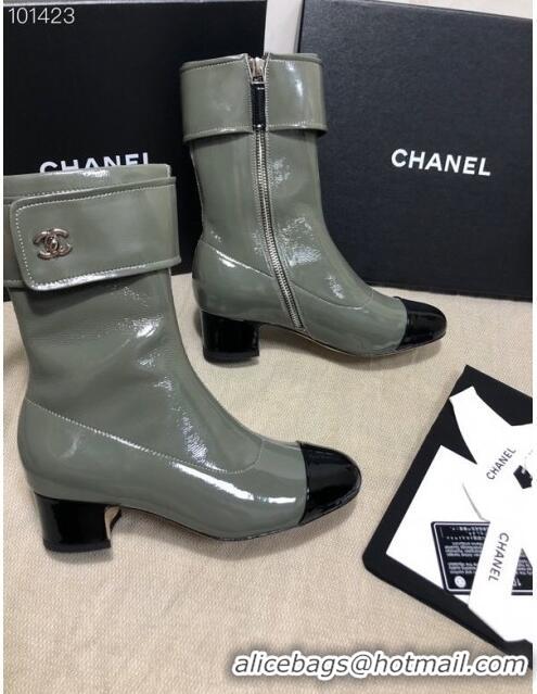 Well Crafted Chanel Patent Leather Foldover Short Boots 45mm C72232 Green 2020