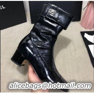 Super Quality Chanel Patent Leather Foldover Short Boots 45mm C72232 Black 2020