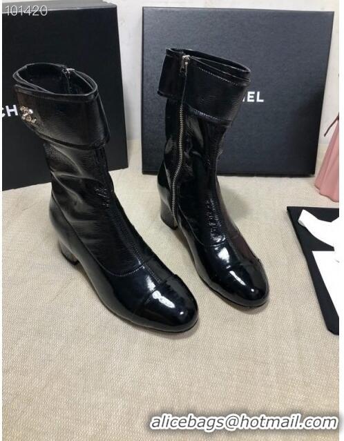 Super Quality Chanel Patent Leather Foldover Short Boots 45mm C72232 Black 2020