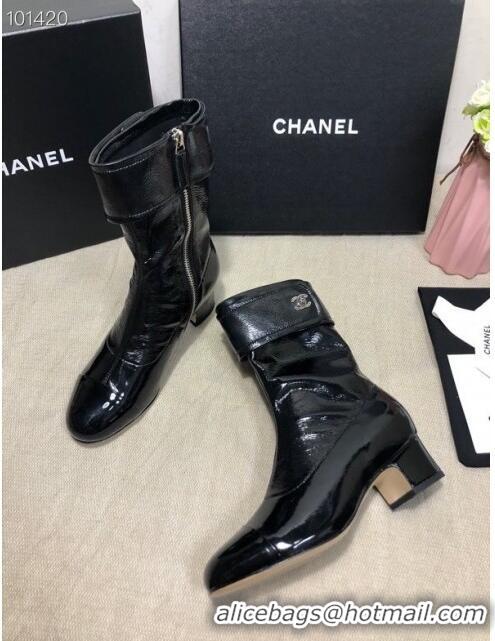 Super Quality Chanel Patent Leather Foldover Short Boots 45mm C72232 Black 2020