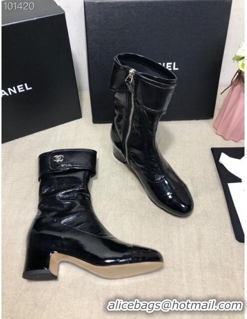 Super Quality Chanel Patent Leather Foldover Short Boots 45mm C72232 Black 2020