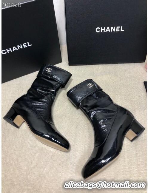 Super Quality Chanel Patent Leather Foldover Short Boots 45mm C72232 Black 2020