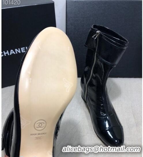 Super Quality Chanel Patent Leather Foldover Short Boots 45mm C72232 Black 2020