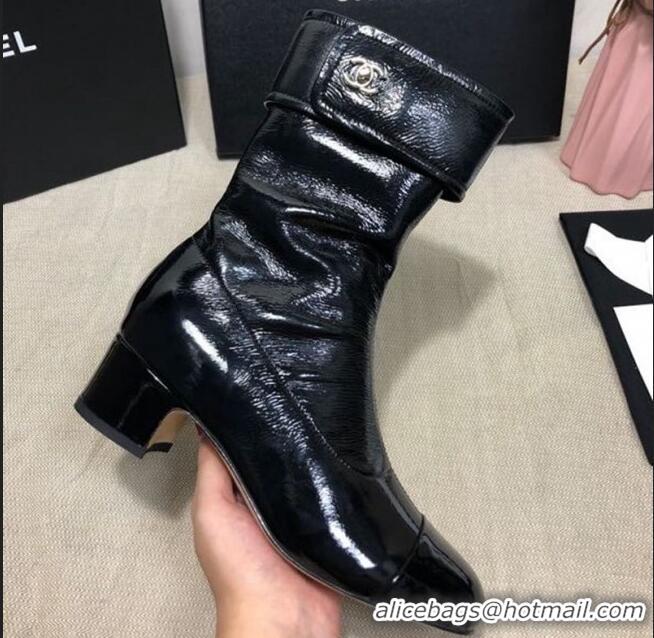 Super Quality Chanel Patent Leather Foldover Short Boots 45mm C72232 Black 2020