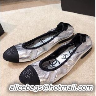 Promotional Discount Chanel Metallic Leather Ballerinas G36166 Silver 2020