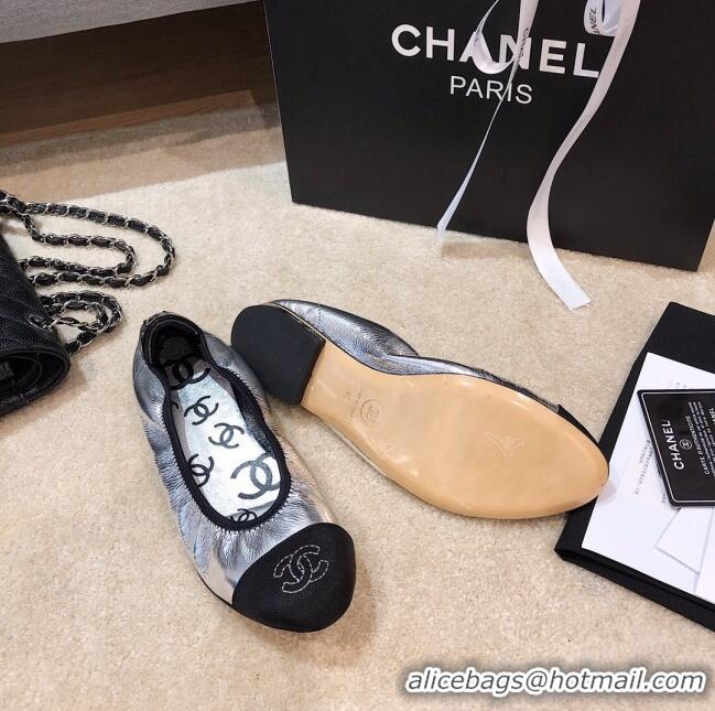 Promotional Discount Chanel Metallic Leather Ballerinas G36166 Silver 2020