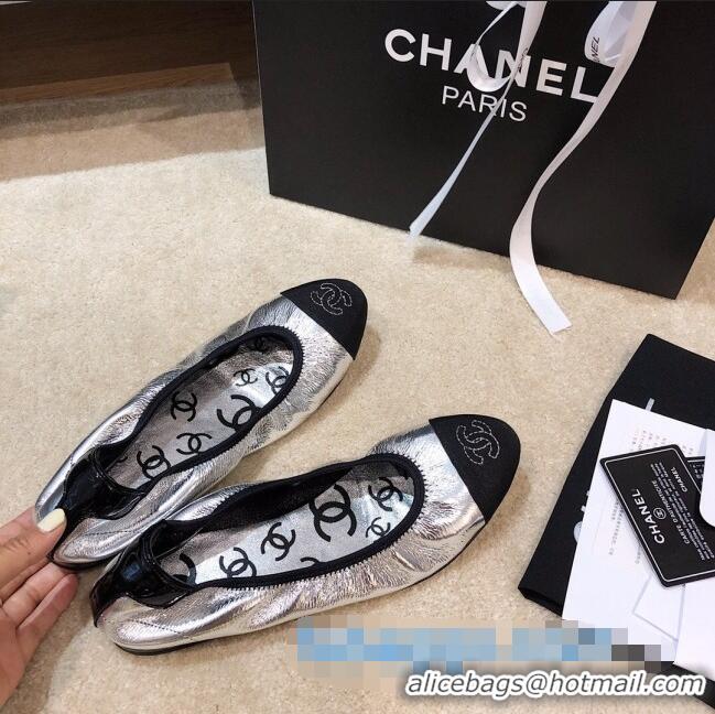 Promotional Discount Chanel Metallic Leather Ballerinas G36166 Silver 2020