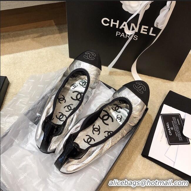 Promotional Discount Chanel Metallic Leather Ballerinas G36166 Silver 2020