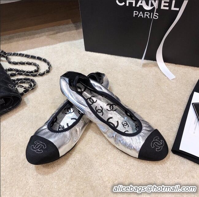 Promotional Discount Chanel Metallic Leather Ballerinas G36166 Silver 2020