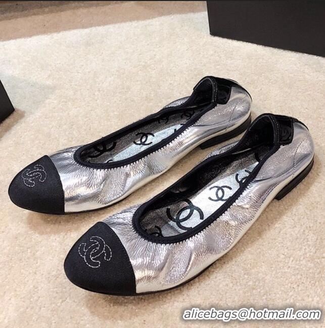 Promotional Discount Chanel Metallic Leather Ballerinas G36166 Silver 2020