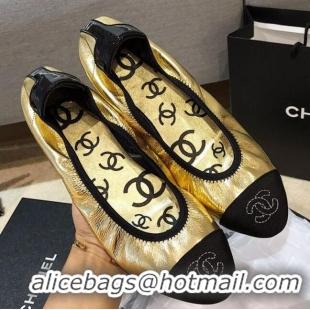 Good Quality Chanel Metallic Leather Ballerinas G36166 Gold 2020