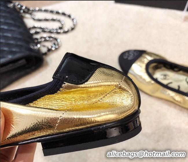 Good Quality Chanel Metallic Leather Ballerinas G36166 Gold 2020