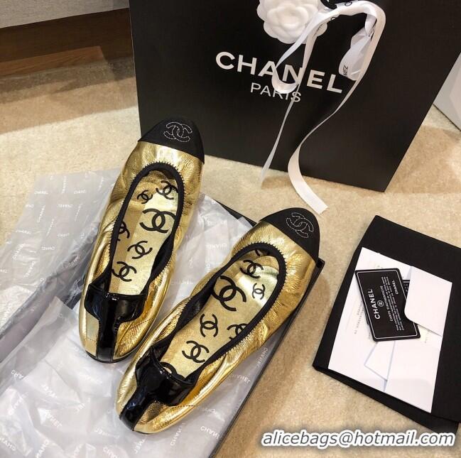 Good Quality Chanel Metallic Leather Ballerinas G36166 Gold 2020