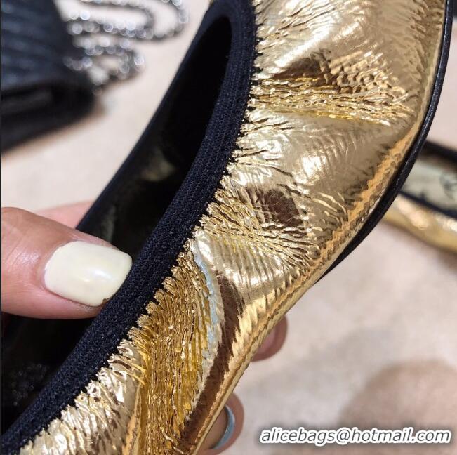 Good Quality Chanel Metallic Leather Ballerinas G36166 Gold 2020