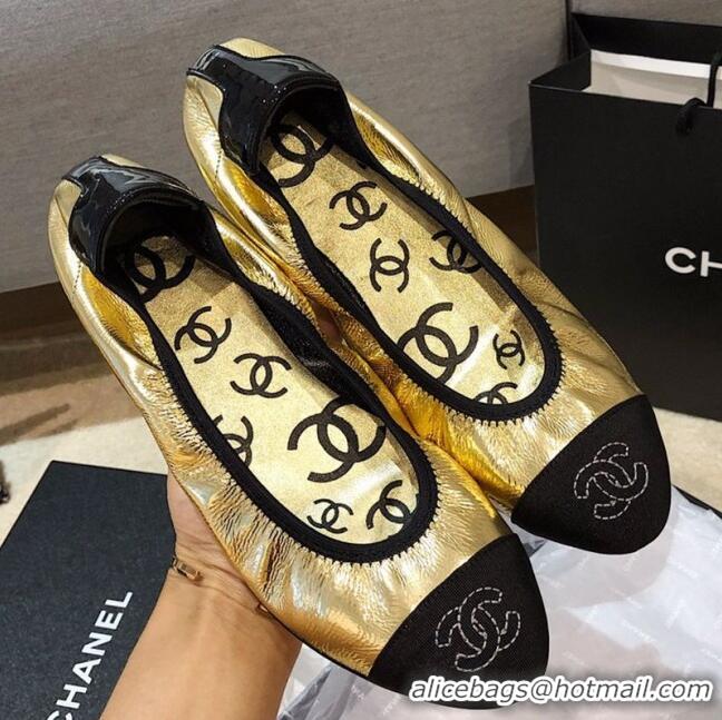 Good Quality Chanel Metallic Leather Ballerinas G36166 Gold 2020