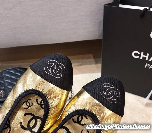 Good Quality Chanel Metallic Leather Ballerinas G36166 Gold 2020