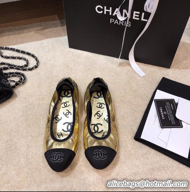 Good Quality Chanel Metallic Leather Ballerinas G36166 Gold 2020