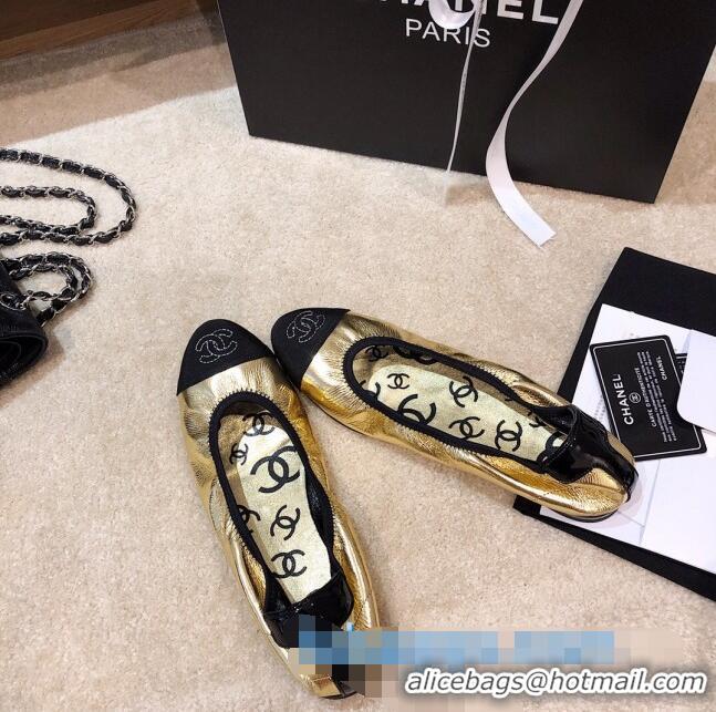 Good Quality Chanel Metallic Leather Ballerinas G36166 Gold 2020