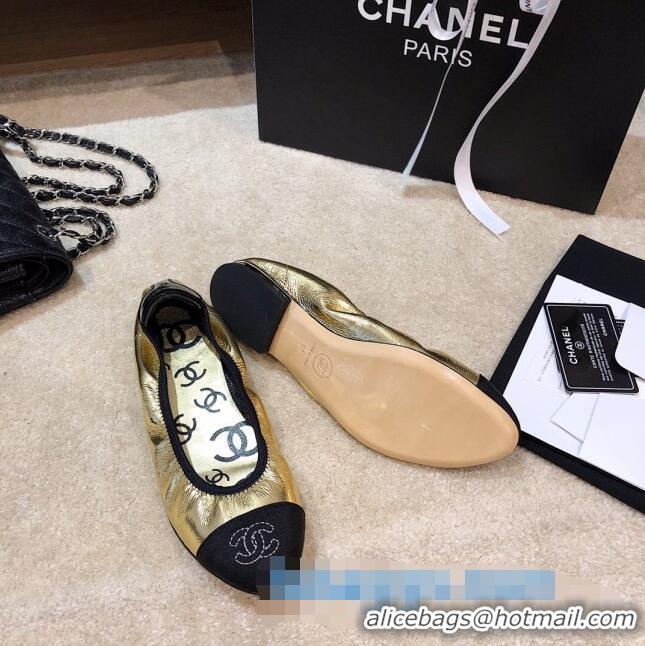 Good Quality Chanel Metallic Leather Ballerinas G36166 Gold 2020