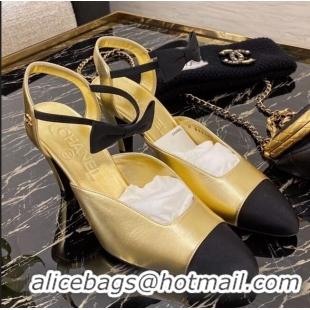 Pretty Style Chanel Laminated Leather Pumps With Black Bow 80mm G36360 Gold 2020